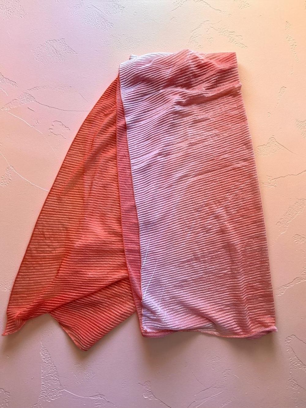 Arianna by Howard's Lightweight Ribbed Pleated Scarf Ombre Pink Orange shades